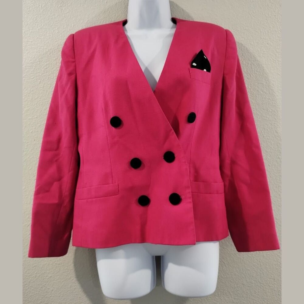 Oleg Cassini Womens Blazer Size 10 Red Button Jacket Vintage